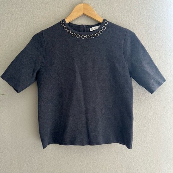 ZARA Knit Top with Chain Neckline Detail Size Medium | Chic & Minimalist Style - Picture 3 of 8